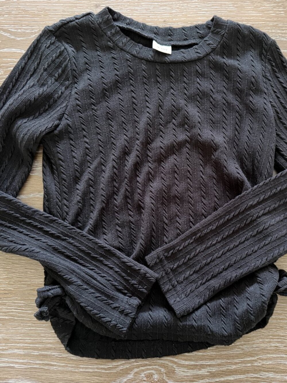 EUC Girls Shein black long sleeve ribbed ruched shirt top size 9-10 years